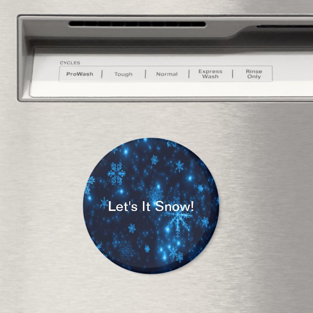Deep Blue & Bright Snowflakes Round Magnet (In Situ (Dishwasher))