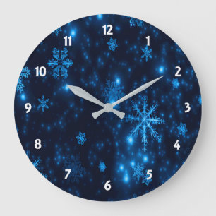 Deep Blue & Bright Snowflakes Round Wall Clock