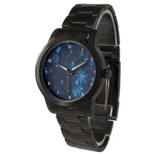 Deep Blue & Bright Snowflakes Unisex Black Watch