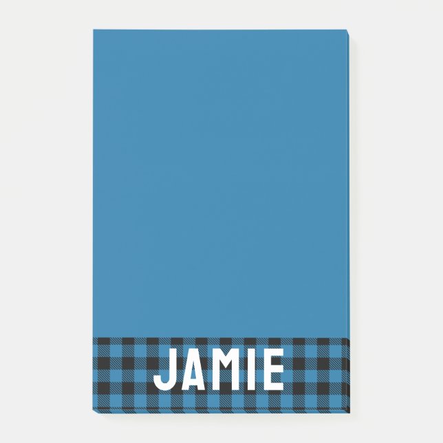 Deep Blue Buffalo Check White Name Post-it Notes (Front)