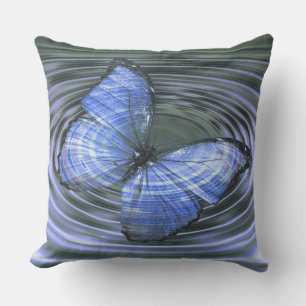 Deep Blue Butterfly Ripples Throw Pillow