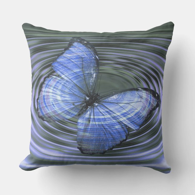 Deep Blue Butterfly Ripples Throw Pillow (Front)