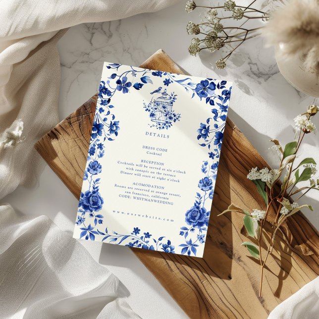 Deep Blue Chinoiserie Vintage Floral Details Card (Creator Uploaded)