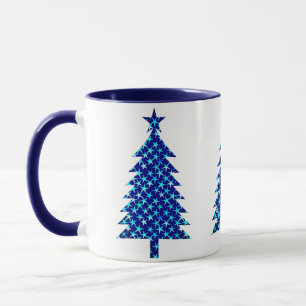 Deep Blue Christmas Tree with Stars  Mug
