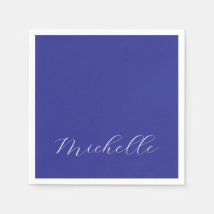 Deep Blue Color Plain Modern Own Name Calligraphy Napkin