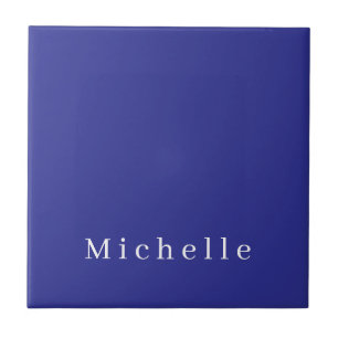 Deep Blue Color Plain Modern Own Name Minimalist Tile