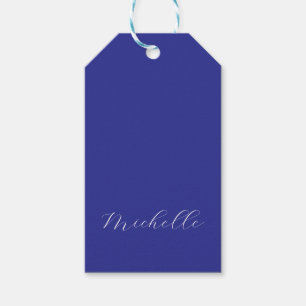 Deep Blue Colour Plain Modern Own Name Calligraphy Gift Tags