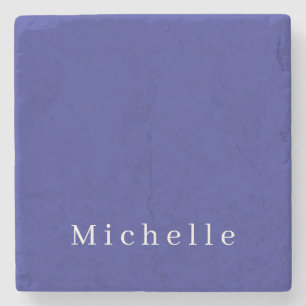 Deep Blue Colour Plain Modern Own Name Minimalist Stone Coaster