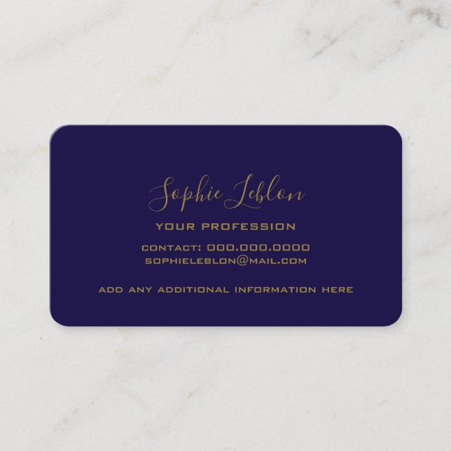 Deep-Blue Contact-Card handwritten-font Calling Card (Front)