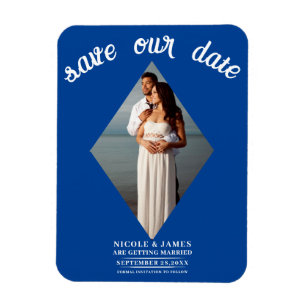 Deep Blue Diamond Photo Wedding Save the Date Magnet
