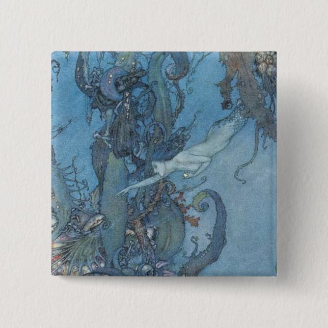 Deep Blue Dream Vintage Mermaid Button (Front)