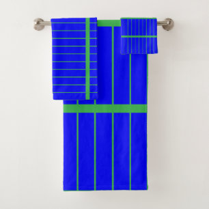 Deep Blue + Emerald Green Stripes  Bath Towel Set