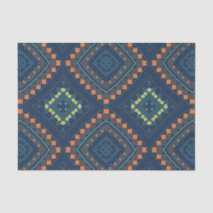 Deep Blue Ethnic Folk Boho Chic Mosaic Pattern Tissue Paper