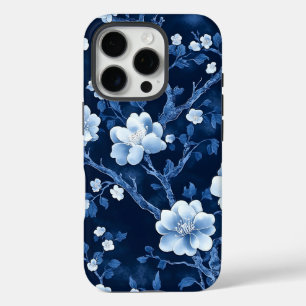 Deep Blue Floral iPhone 16 Pro Case