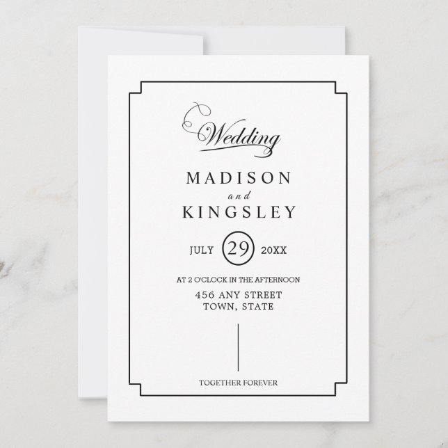 Deep Blue Floral Elegant Fall Wedding Invitation (Front)
