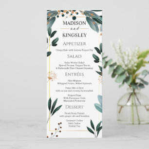 Deep Blue Floral Elegant Fall Wedding Menu