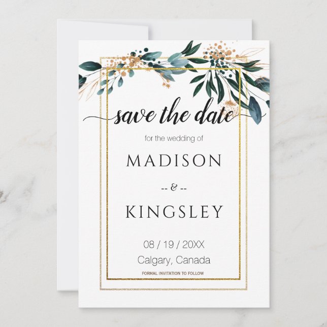 Deep Blue Floral Elegant Wedding Carte de date de  (Devant)