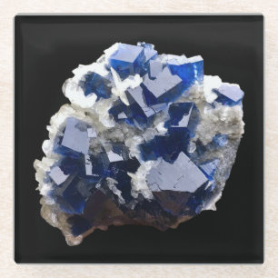 Deep Blue Fluorite Crystal & Flake Calcite Glass Coaster