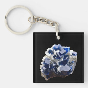 Deep Blue Fluorite Crystal & Flake Calcite Keychain