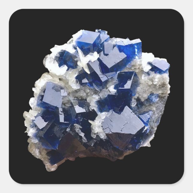 Deep Blue Fluorite Crystal & Flake Calcite  Square Sticker (Front)