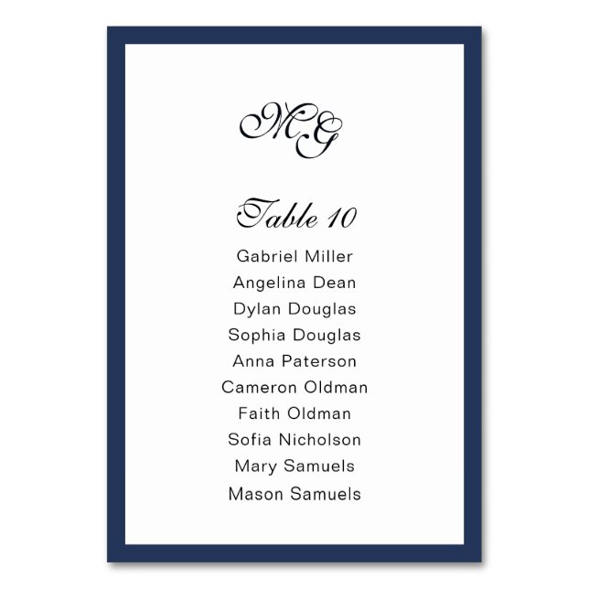 Deep blue Frame. Modern stylish wedding Table Number (Front)