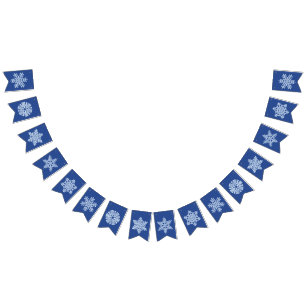 Deep Blue Frozen Snowflake Frosty Winter Christmas Bunting Flags