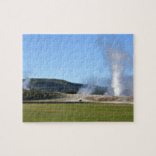 Deep Blue Geyser and Bison at Yellowstone Jigsaw Puzzle