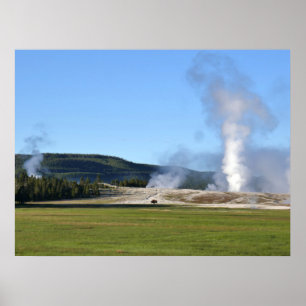 Deep Blue Geyser and Bison at Yellowstone Poster
