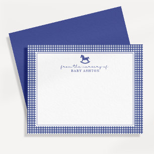 Deep Blue Gingham  Boy  Nursery Note Card