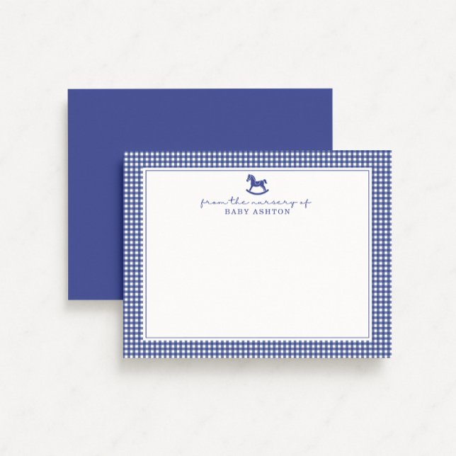 Deep Blue Gingham  Boy  Nursery Note Card (Creator Uploaded)