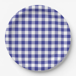 Deep Blue Gingham Country Paper Plate