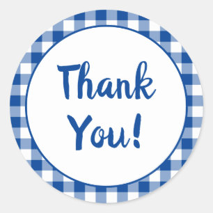 Deep Blue Gingham Thank You Classic Round Sticker