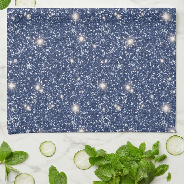 Deep Blue Glitter  Kitchen Towel (Folded)