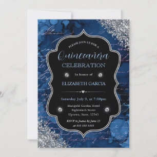 Deep Blue Glitter Mermaid Letters Quinceanera Invitation