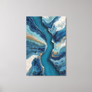 Deep Blue Gold Vein Ocean Abstract Canvas Print