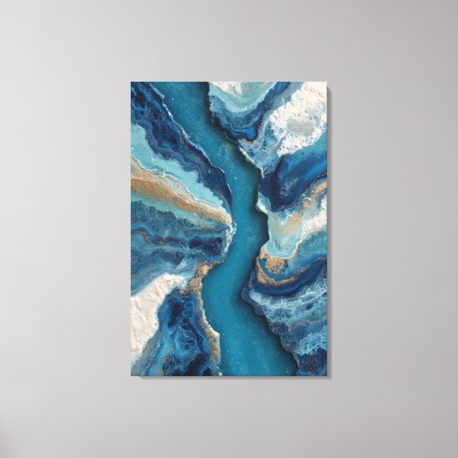Deep Blue Gold Vein Ocean Abstract Canvas Print (Front)