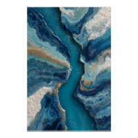 Deep Blue Gold Vein Ocean Abstract