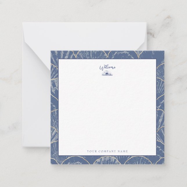 Deep Blue & Gold Watercolor Seashell Card (Front)