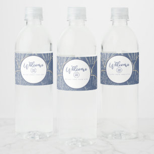Deep Blue & Gold Watercolor Seashell Custom Water Bottle Label