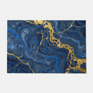 Deep Blue Golden Veins Abstract Doormat