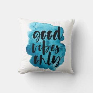 deep blue good vibes only brush script throw pillow