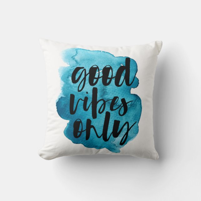 deep blue good vibes only brush script throw pillow (Front)