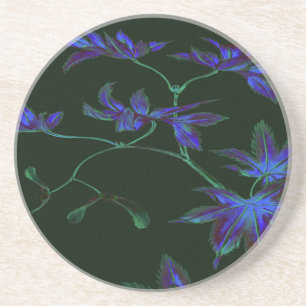 Deep Blue & Green Japanese Floral Coaster