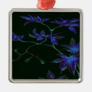 Deep Blue & Green Japanese Floral Metal Ornament