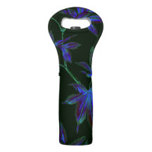 Deep Blue & Green Japanese Floral Wine Bag