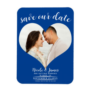 Deep Blue Heart Photo Wedding Save the Date Magnet