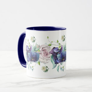 Deep Blue Hydrangea and Roses Mug