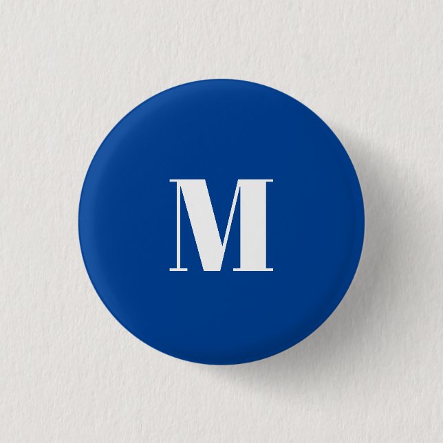 Deep Blue Initial Letter Monogram Modern Stylish 1 Inch Round Button (Front)