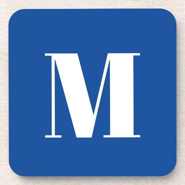 Deep Blue Initial Letter Monogram Modern Stylish Coaster (Front)