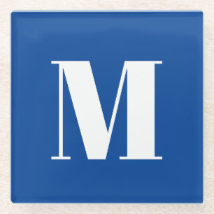Deep Blue Initial Letter Monogram Modern Stylish Glass Coaster